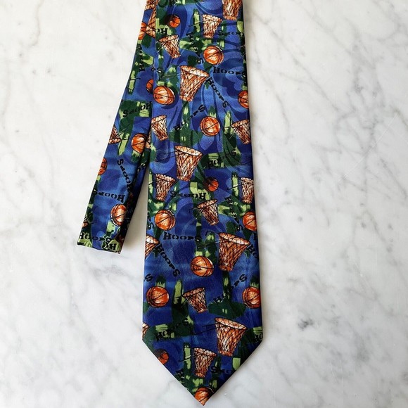 Basketball Hoops Mens Neck Tie Beverly Hills Polo Club - Blue Green Brown - Picture 3 of 6